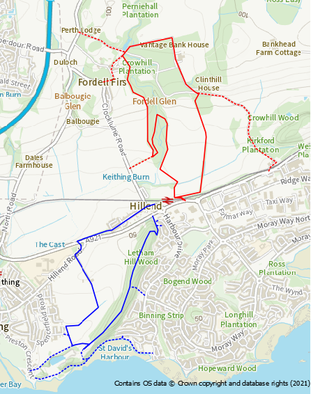 Dalgety Bay woodlands route map