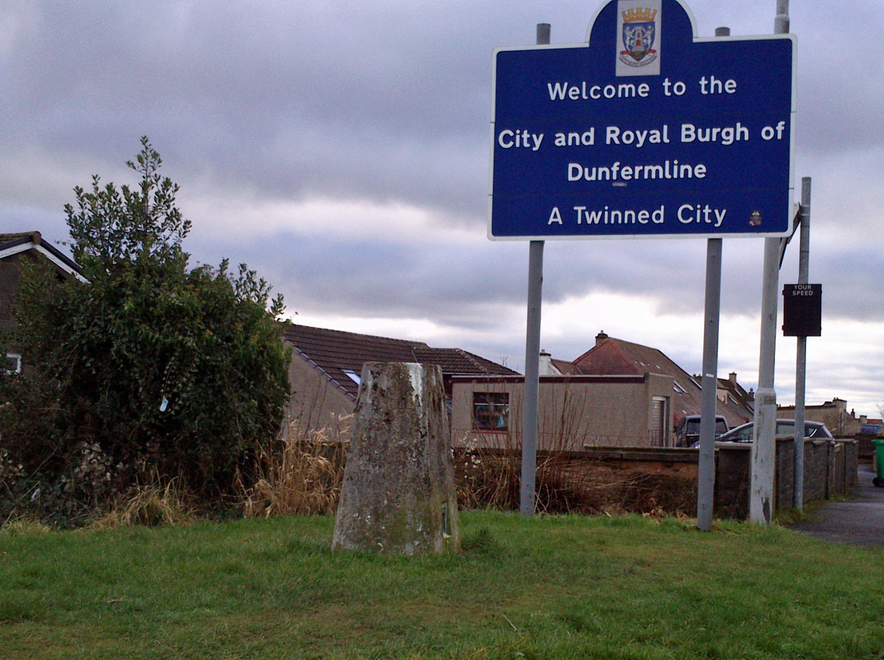 Kingseat Hill, Dunfermline. Ordnance Survey triangulation pillar.